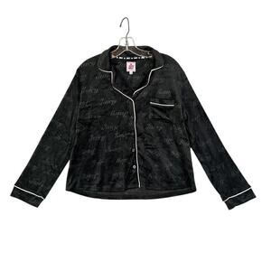 Juicy Couture Velour Pajama Top Women Size L Black Long Sleeve Cozy Soft Y2K